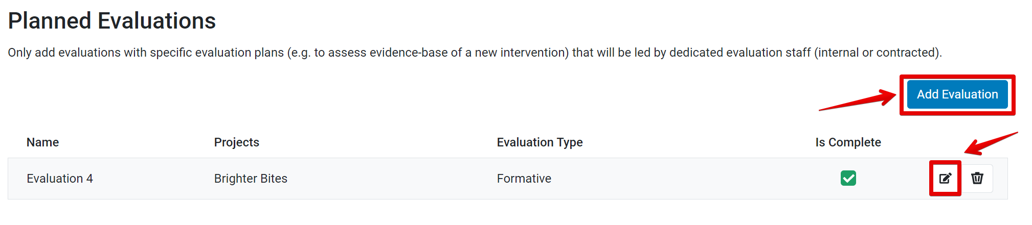 Add evaluation button and edit saved evaluation