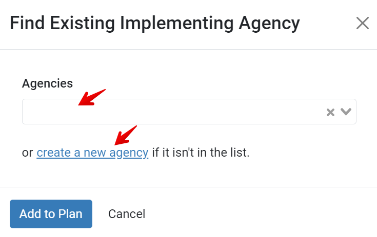 Select existing agency or click create a new agency